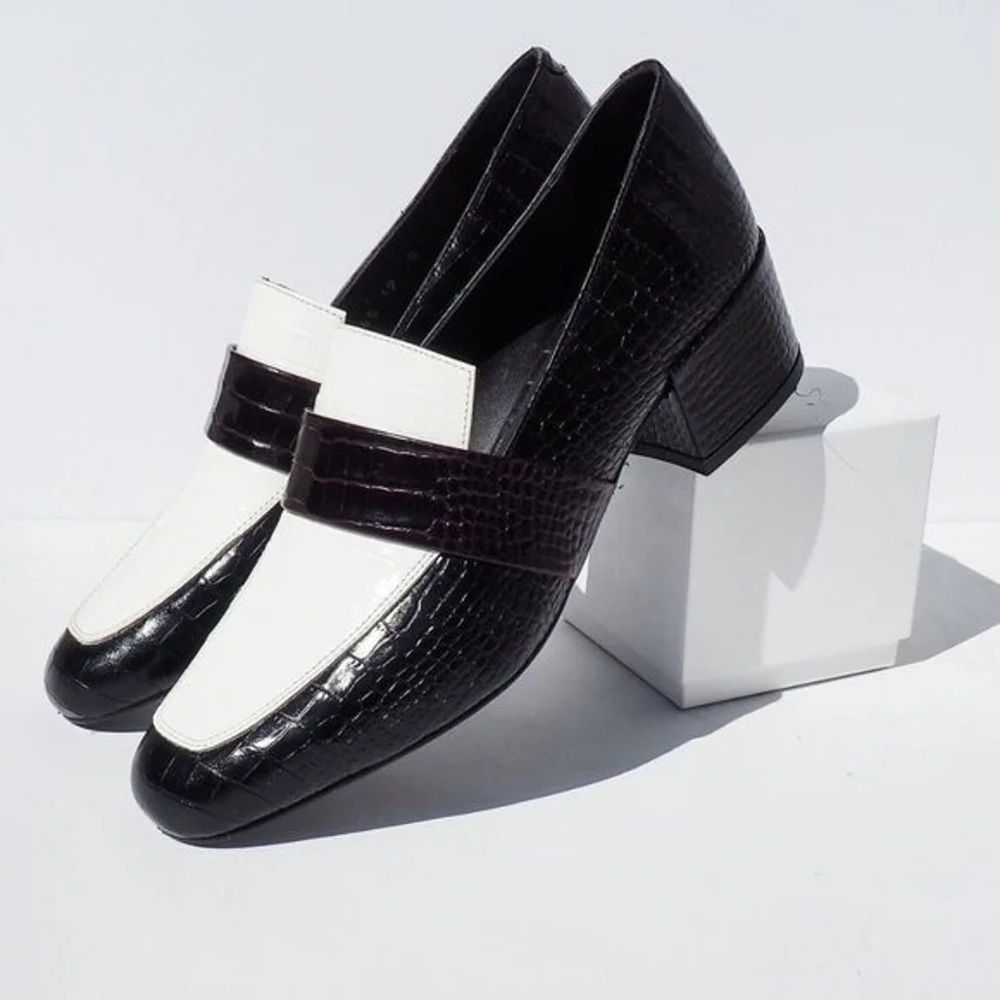 Freda Salvador Rock Mid Heel Loafer in Black and White